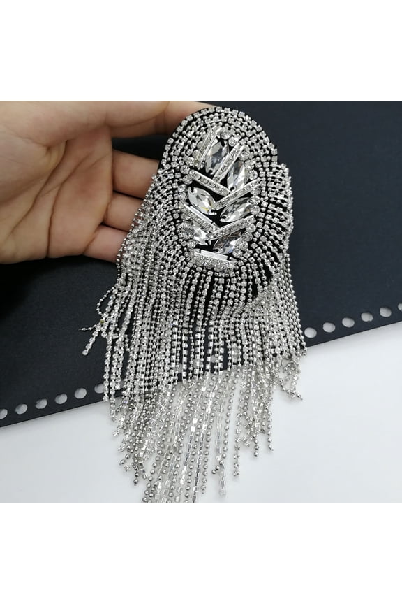 Shiny Rhinestone Shoulder Brooch with Tassels - Elegant Epaulet Pin for Clothes, Bags - Gold/Silver, Men & Women