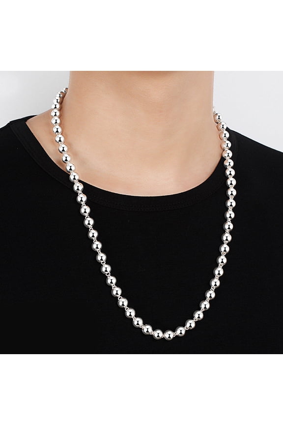 Silver 8MM Bead Ball Chain Necklace Handmade Alloy Hollow Bead Necklace for Women Men Daily Wear Gifting Dating Parties
