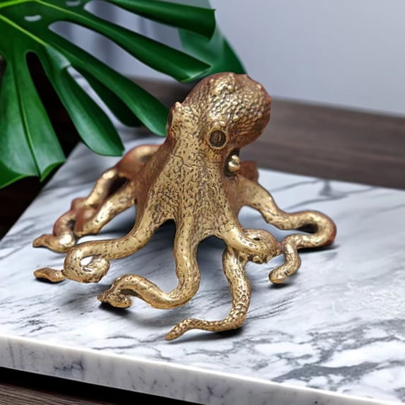 Huepoe Solid Brass Octopus Ornament - Vintage Tabletop Decor for Home, Office, Car, Desk, Shelf - Unique Collectible Figurine