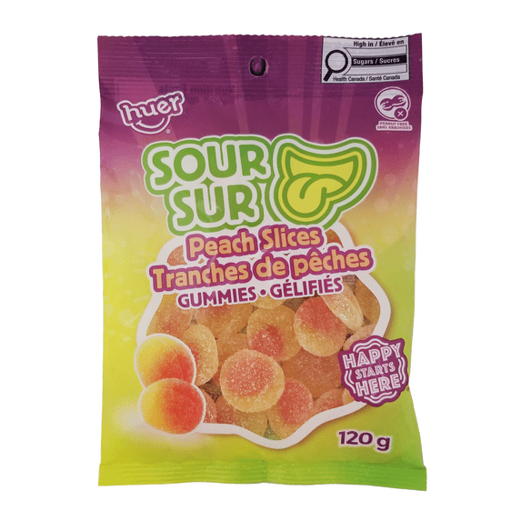 Huer Sour Peach Slices Gummy Candy - 120g/4.2 oz