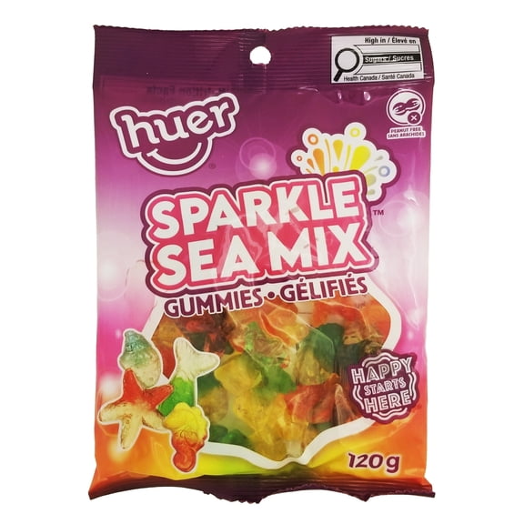 Huer Sparkle Sea Mix Gummies, Ocean Shapes, Gluten & Peanut Free, 120g (4.2oz)