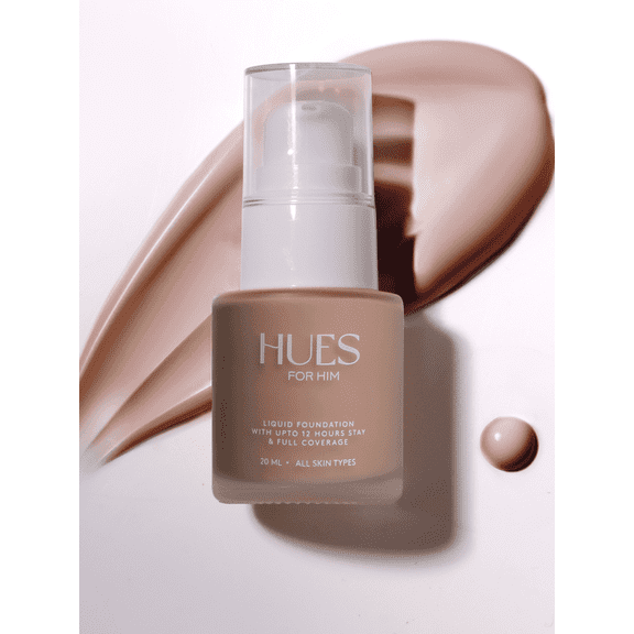Hues For Him Foundation for Men | Lightweight Buildable Coverage | Natural Finish Makeup for Everyday Wear | Suitable for All Skin Types | 4 Shades Including Deep Espresso | 20ml
