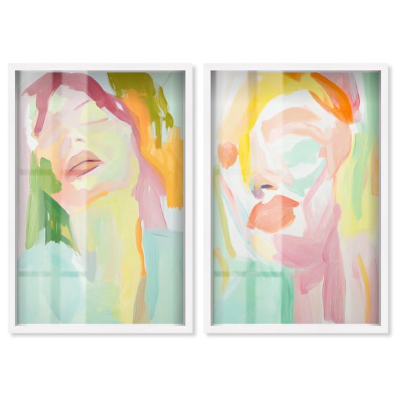 Hues of Emotion Abstract Duo Shadowbox Print Modern Wall Decor Set by Art Remedy, White Frame, 10 x 15