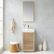 Huesca 18" Single Sink Bathroom Vanity Natural Oak Wood White Top With Mirror