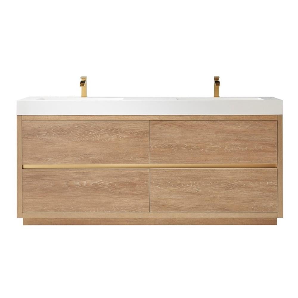 "Vinnova Huesca 72"" Double Sink Bathroom Vanity, Natural Oak Wood ...