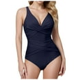 thumbnail image 1 of Huesdet Athletic One Piece Swimsuit for Women Modest Criss Cross Back Bathing Suit Swimming Suit[Dark Blue,L], 1 of 5