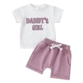 thumbnail image 1 of Huesdet Baby Girl Summer Clothes Short Sleeve Letter T-Shirt and Stretch Casual Shorts Set Adorable Toddler Outfit for Girls for Summer Playtime(Light Purple,0-6 Months), 1 of 9