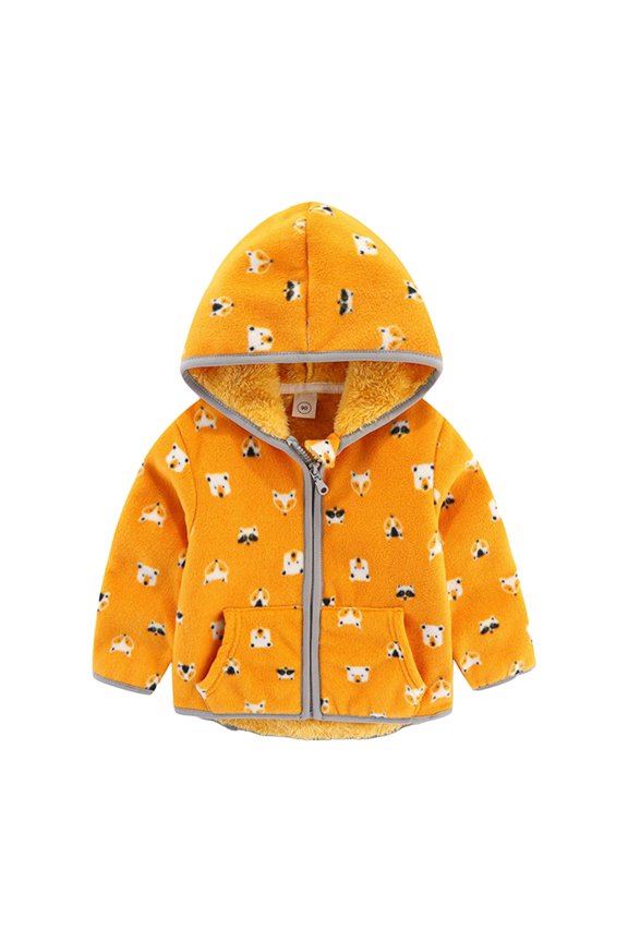 Baby Girls Boys Full Zip Up Fleece Sherpa Hooded Jacket Coat with Ear Kids Winter Long Sleeve Solid Thick Outerwear Snowsuit(Yellow,4-5 Y)