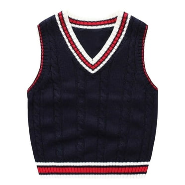 Huesdet Baby Kids Sweater Vest Soft Cotton School Uniform Sleveeless Waistcoat Vest(Navy,4-5 Years)