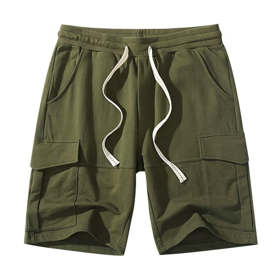 Huesdet Big and Tall Cargo Shorts for Men - Fleece Heavyweight Casual Lounge Mens Sweat Shorts, Drawstring(AG,XL)