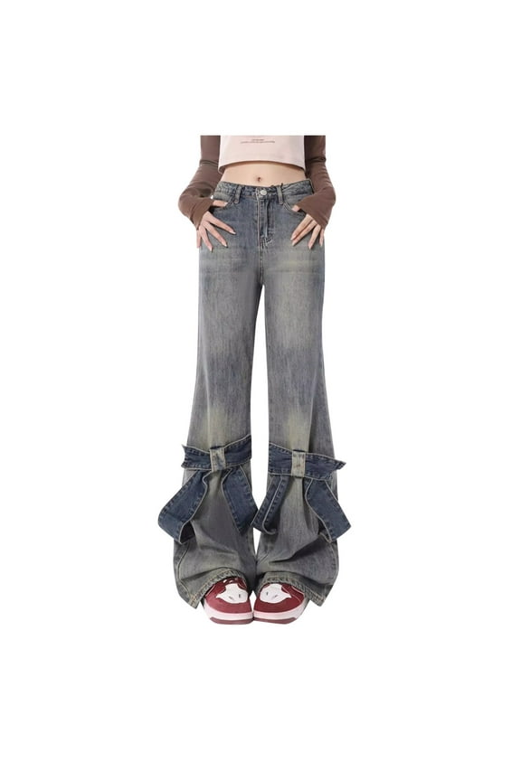 Bootcut Jeans for Women Lifting Stretch Cowgirl Denim Pants Trendy with Pockets(Blue,S)