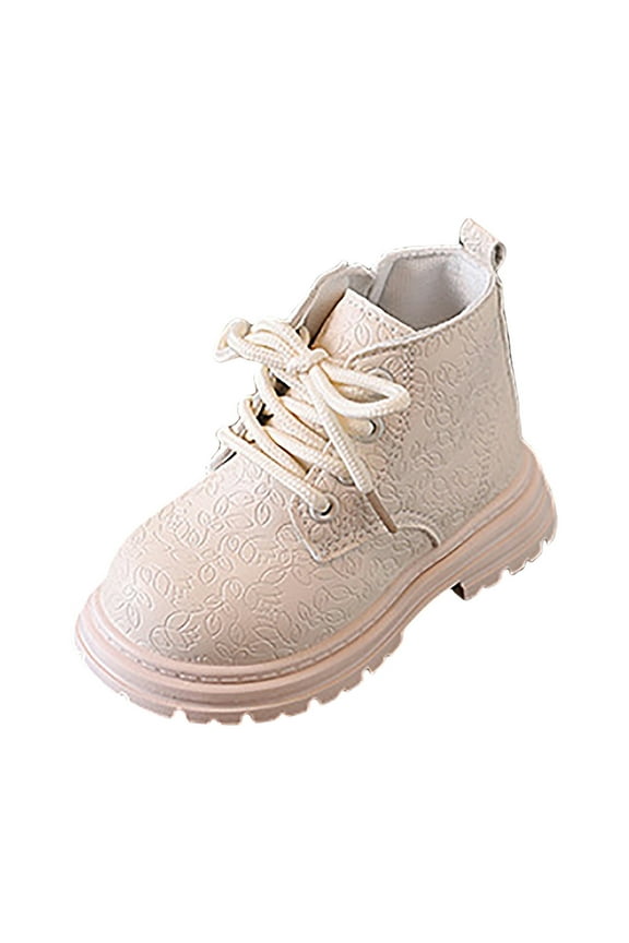 Boys And Girls Lace Up Zipper Outdoor Ankle Boots for Toddler/Little Kids(White,12-18 M)