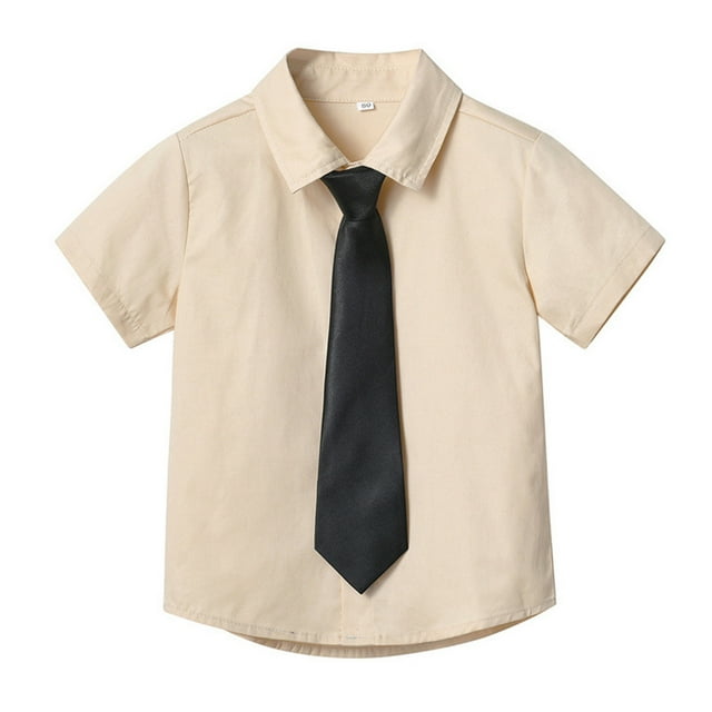 Huesdet Boys Button Up Shirt Short Sleeve Casual Hawaiian Shirt Cuban Collar Summer Shirts with Pocket(Khaki,4-5 Years)