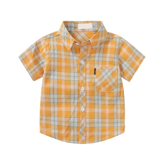 Huesdet Boys Button Up Shirts 3D Graphic Hawaiian Aloha Short Sleeve Dress Shirt Tops(Yellow,6-7 Years)