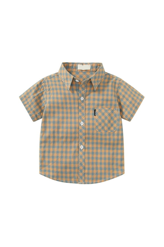 Boys Casual Short Sleeve Button Up Shirt Fashion Textured Summer Beach Shirt(Khaki,4-5 Years)