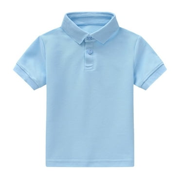 Huesdet Boys' Cotton Pique Polo Shirts Uniform Short Sleeve Tops Collar Shirts for Boys Toddler(Blue,12-18 Months)