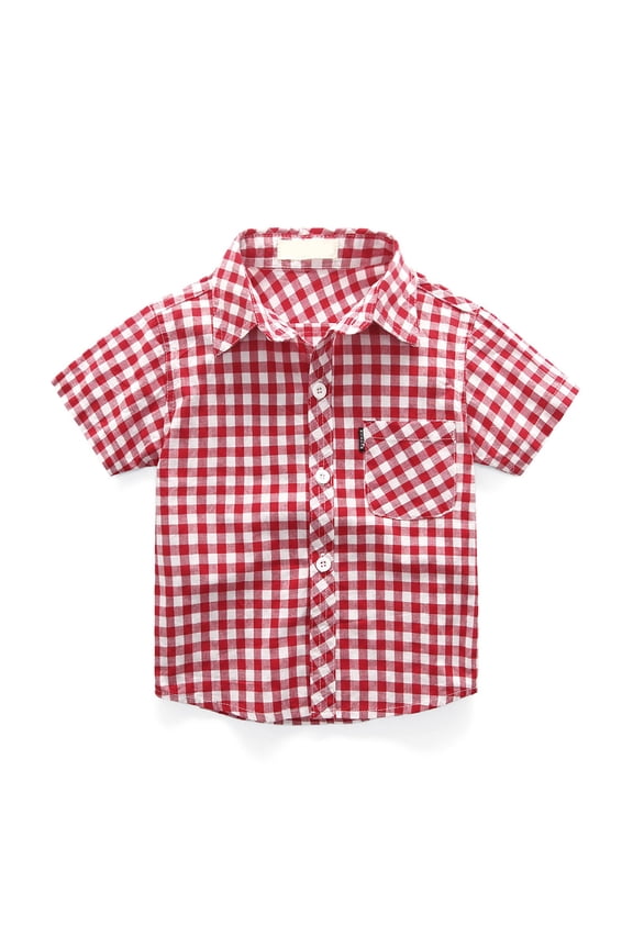 Boys Girls Hawaii Shirt Cool Summer Casual Blouse Short Sleeve Button Up Tops(Red,10-11 Years)