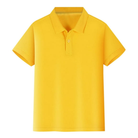 Huesdet Boys Pique Polo Shirts for Toddler Short Sleeve Stripe Plain Collar Shirts for Boys Toddler(Yellow,9-10 Years)