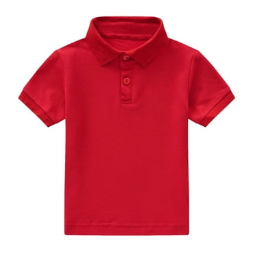 Huesdet Boys' School Uniform Sensory-Friendly Short Sleeve Polo Shirt, Button Closure, Tagless Inner Neckline(Red,18-24 Months)