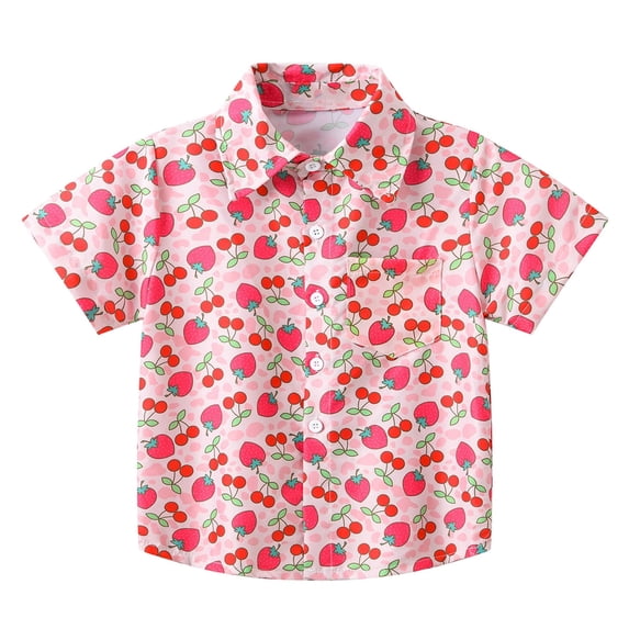 Huesdet Boys Short Sleeve Button Up Oxford Shirts,Kids Summer Uniform Dress Shirt Tops(Hot Pink,2-3 Years)