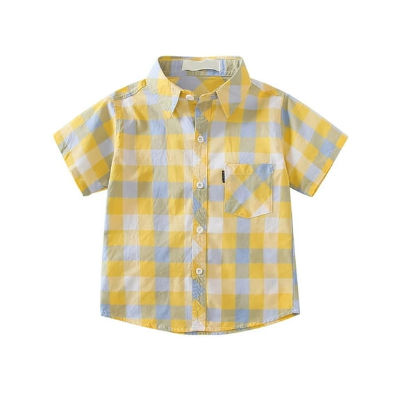 Huesdet Boys Short Sleeve Button Up Shirt Summer Solid Kids Boy Dress Shirts(Gold,5-6 Years)