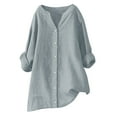 thumbnail image 1 of Huesdet Cotton Linen Shirts for Women 2024 Buttons V Neck Long Sleeve Tops Trendy Dressy Blouses Casual Loose Comfy Tunic Clothes(Grey,3XL), 1 of 4