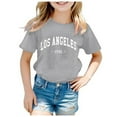 thumbnail image 1 of Huesdet Girls T Shirts Ruffle Short Sleeve Round Neck Loose Blouse Summer Solid Color Casual Girl Tee Tops(Grey,9-10 Years), 1 of 4