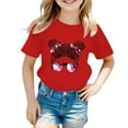 thumbnail image 1 of Huesdet Girls Toddlers' Short-Sleeve Graphic T-Shirts Crewneck Kids Tee Tops Girl Clothes Outifit(Red,3-4 Years), 1 of 5