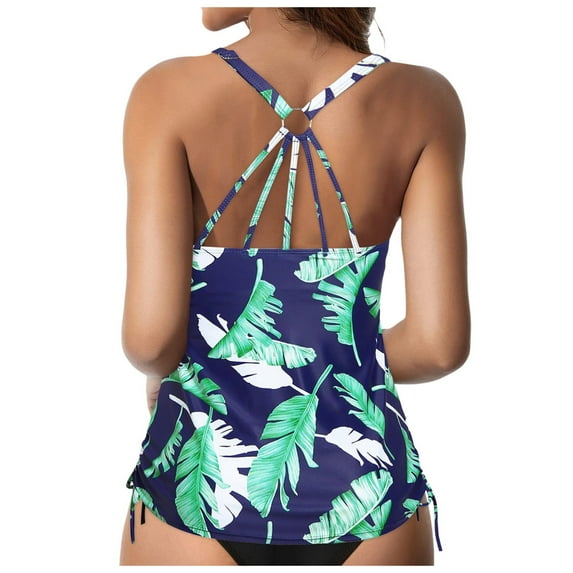 Huesdet High Neck Tankini Top Bathing Suit Tops for Women Tummy Control Tank Tops Swimsuits Womens Tankini Tops Built in Bra(Green,XXL)