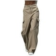 thumbnail image 1 of Huesdet High Waist Stretch Cargo Pants Women Baggy Multiple Pockets Relaxed Fit Straight Wide Leg Y2K Pants Khaki,XL, 1 of 8
