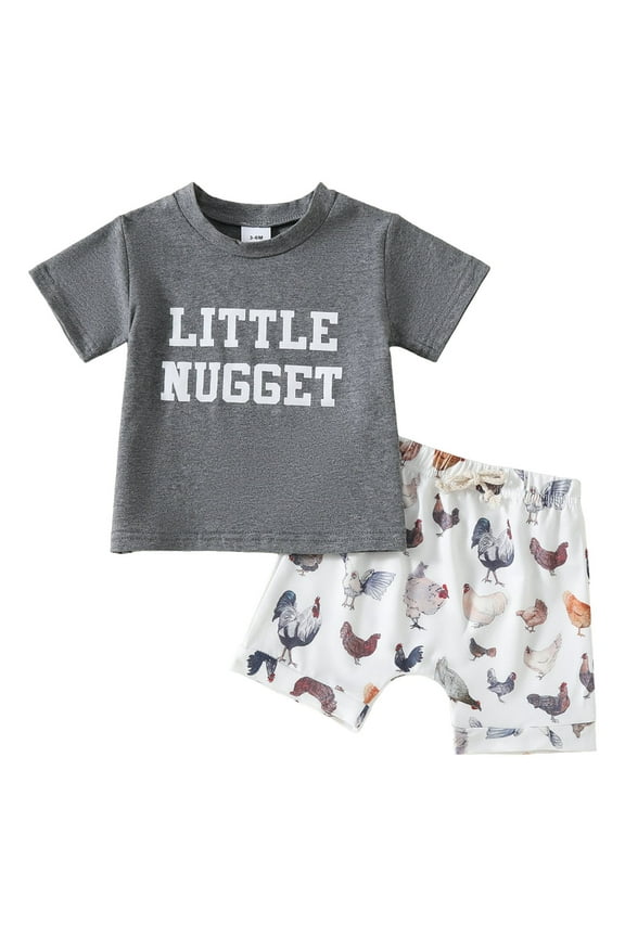 Baby Boy Summer Clothes Short Sleeve Letter T-Shirt and Elastic Waist Shorts Set Cute 2-Piece Outfit for Toddler Boys for Summer(Grey,12-18 Months)