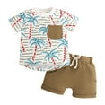 thumbnail image 1 of Huesdet Toddler Summer Outfit Short Sleeve Solid Color T-Shirt and Pocket Shorts Set Cute and Comfortable Baby Boy Clothes for Summer Playtime(Brown,6-12 Months), 1 of 6