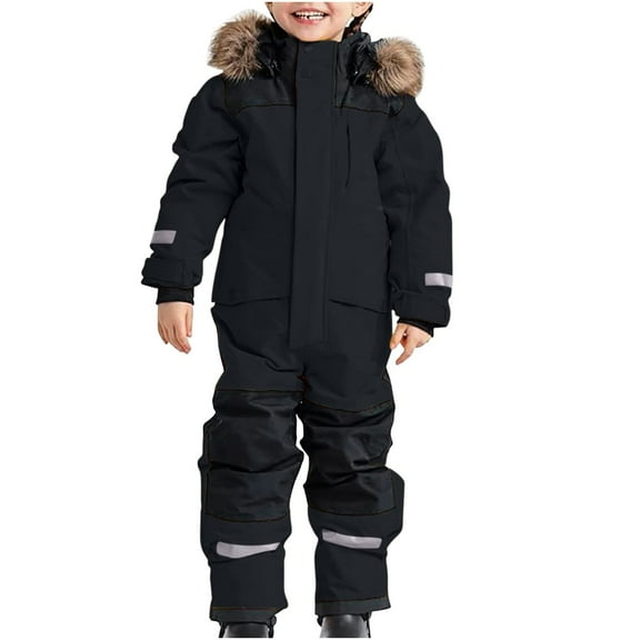Huesdet Kids Girls Boys One Pieces Snowsuits Ski Suits Jumpsuits Snowboard Outdoor Winter Waterproof Jackets(Black,4-5 Y)