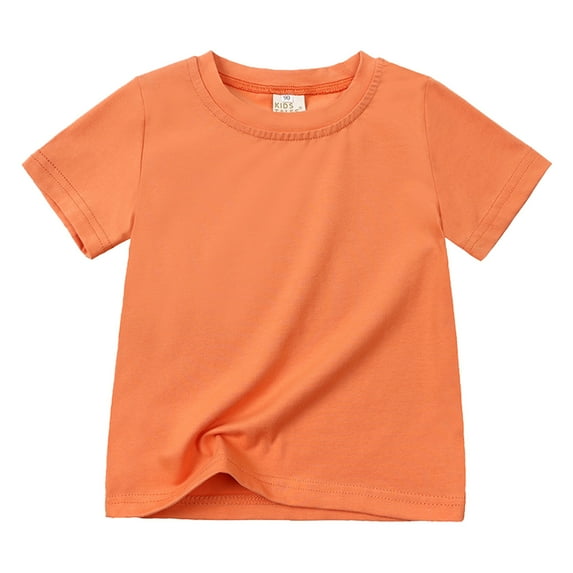 Huesdet Kids T-Shirts Short Sleeve Cotton Plain Top Tees Boy and Girl Unisex Toddler Children Summer(Orange,8-9 Years)