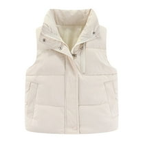 Huesdet Kids Winter Vest Hooded Vest Zip Windproof Padded Vest Jacket With Pockets(White,4-5 Years)