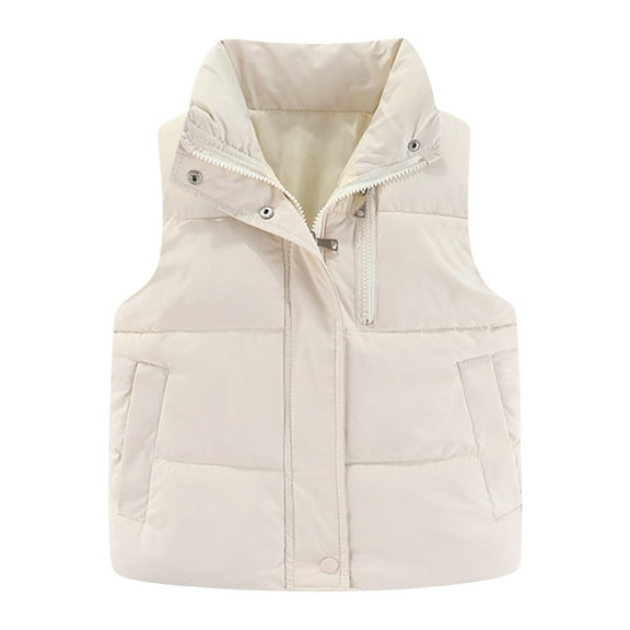Huesdet Kids Winter Vest Hooded Vest Zip Windproof Padded Vest Jacket With Pockets(White,4-5 Years)