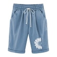 thumbnail image 1 of Huesdet Knee Length Women Bermuda Shorts Elastic Waist Drawstring Athletic Long Shorts Casual Summer Yoga Shorts(Blue,L), 1 of 2