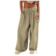 thumbnail image 1 of Huesdet Linen Pants Women Summer Womens Casual Elastic Drawstring Pants Straight Trousers with Pockets Pants(Khaki,S), 1 of 4