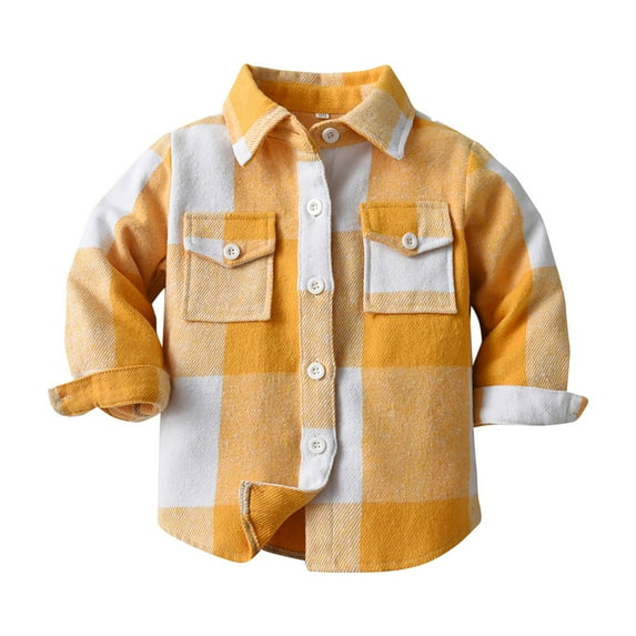 Huesdet Little Kids Toddler Baby Boy Button Up Cardigan Long Sleeve Plaid Flannel Sweater Coat Tops Spring Fall Clothes(Yellow,3-6 Months)