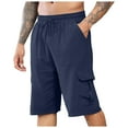thumbnail image 1 of Huesdet Men's Cargo Shorts Elastic Waistband Drawstring Summer Casual Cotton Shorts Big and Tall Relaxed Fit Work Shorts(Blue,XXL), 1 of 5
