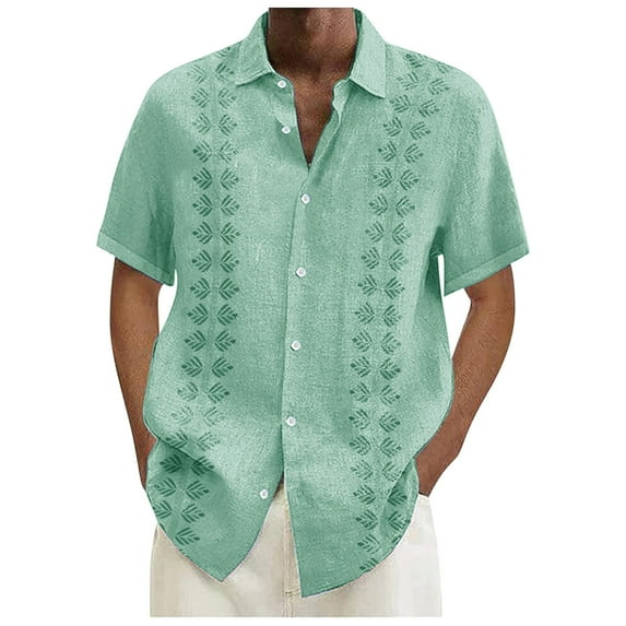 Huesdet Men's Casual Button Up Shirts Short Sleeve Summer Untucked Dress Shirts(Green,S)