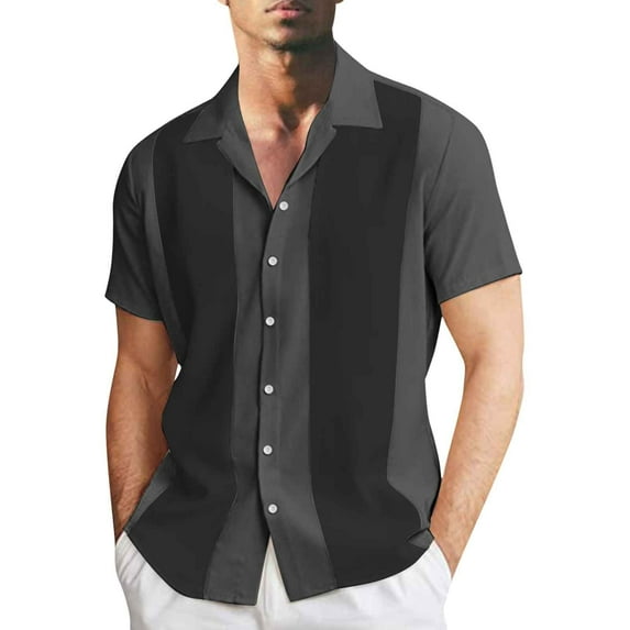 Huesdet Men's Casual Button Up Shirts Short Sleeve Summer Untucked Dress Shirts Vacation Beach Summer Tops with Pocket(Black1,XL)