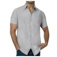 thumbnail image 1 of Huesdet Men's Cotton Linen Short Sleeve Shirts Casual Lightweight Button Up Shirts Vacation Beach Summer Tops with Pocket(Grey,XXL), 1 of 6