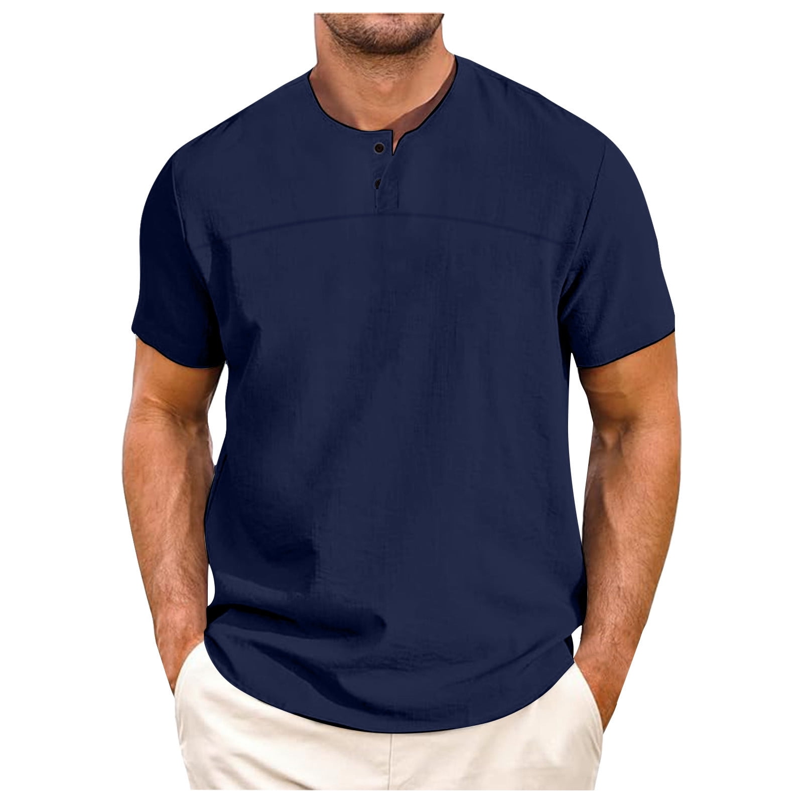 Real Essentials Men's 3-Pack Henley T-Shirts - Cotton Blend, Long & Short Sleeve For Casual & Active Wear