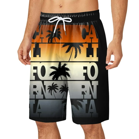 Huesdet Men's Linen Shorts Summer Beach Shorts for Men Elastic Waist Drawstring Shorts(Black,XL)