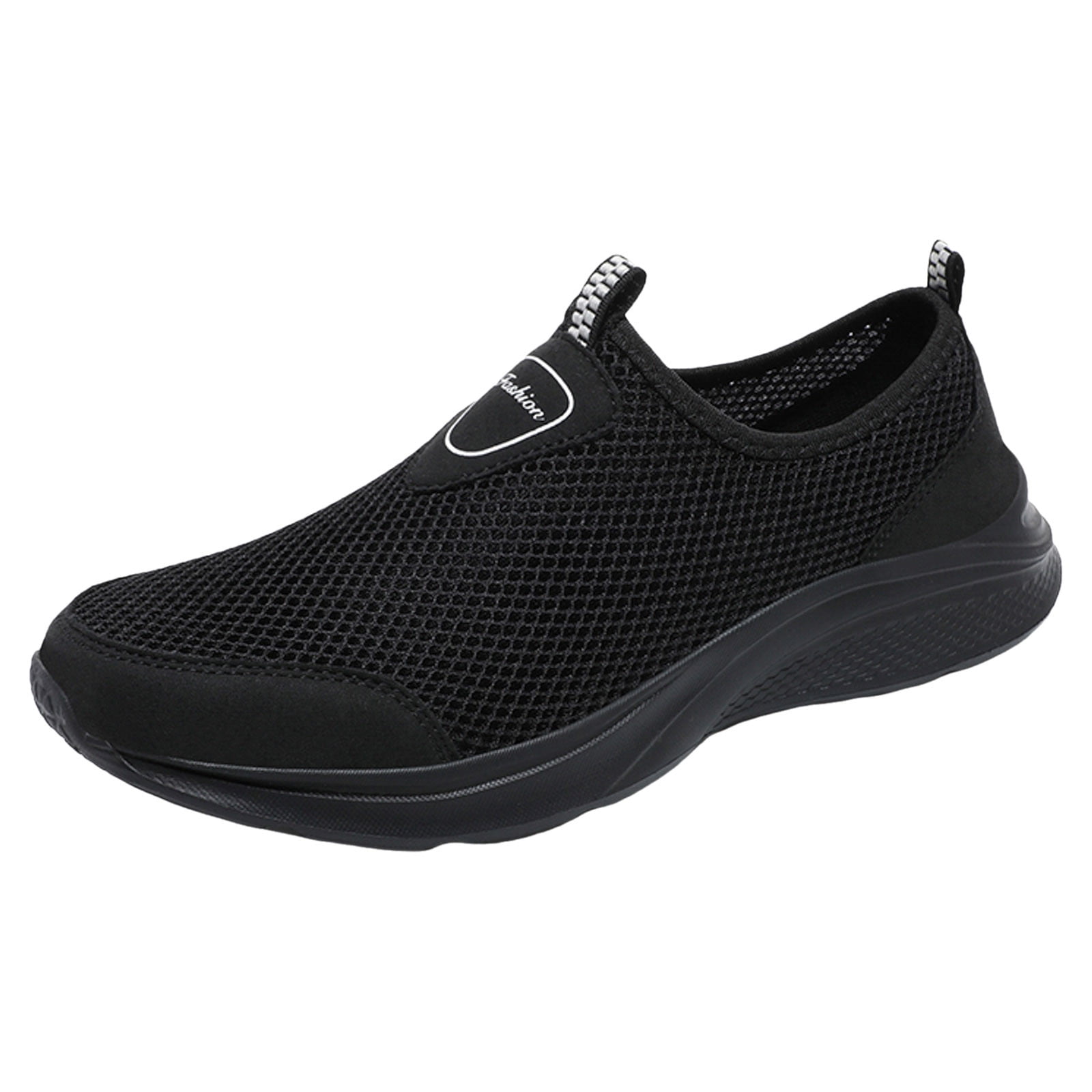 Huesdet Men's Running Shoes Casual Slip On Walking Tennis Gym Sneakers Lightweight Breathable Mesh Workout Sports Soft Sole(Black,8)