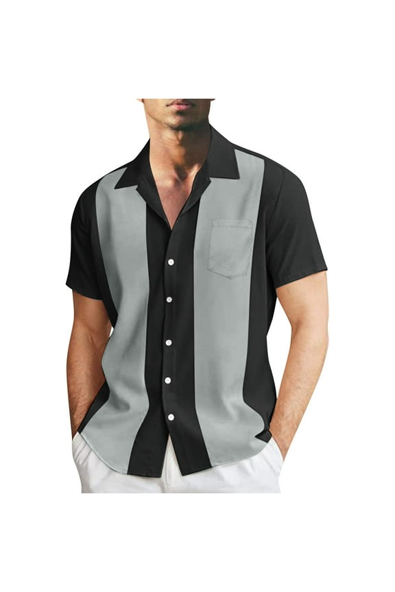 Men's Short Sleeve Dress Shirts Stretch Stain Shield Casual Button Up Shirts Solid Formal Shirt(GY2,XL)