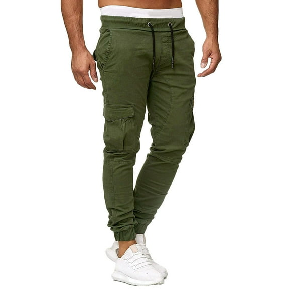 Huesdet Men's Water Resistant Pants Relaxed Fit Cargo Work Pants with Multi Pocket Stretch Cargo Pants Men[Army Green,XL]