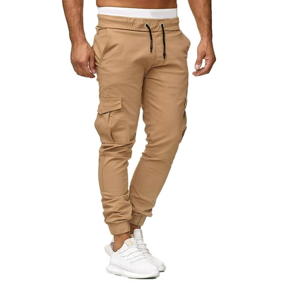 Huesdet Men's Water Resistant Pants Relaxed Fit Cargo Work Pants with Multi Pocket Stretch Cargo Pants Men[Khaki,XL]