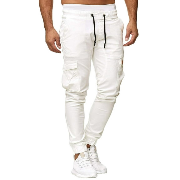 Huesdet Men's Water Resistant Pants Relaxed Fit Cargo Work Pants with Multi Pocket Stretch Cargo Pants Men[White,XXL]